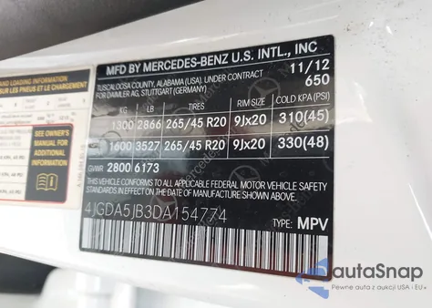 2013 Mercedes-Benz Ml 350 z USA, uszkodzony, nr VIN 4JGDA5JB3DA154774